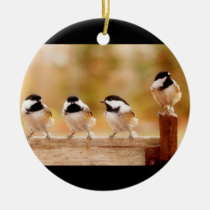 Four Cute Chickadees Ceramic Tree Decoration