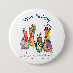 Four Cute Colourful Whimsical Birds 7.5 Cm Round Badge
