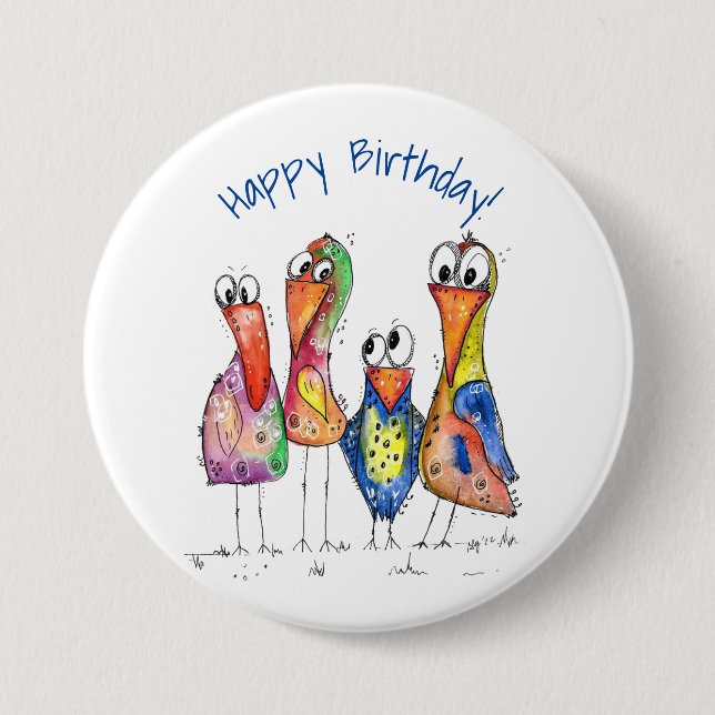 Four Cute Colourful Whimsical Birds 7.5 Cm Round Badge (Front)