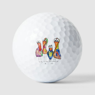 Four Cute Colourful Whimsical Birds Golf Balls