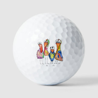 Four Cute Colourful Whimsical Birds Golf Balls