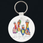 Four Cute Colourful Whimsical Birds Key Ring<br><div class="desc">This is an original mixed media painting of four whimsical birds.  The painting is watercolor embellished with ink and watercolor pencils.</div>