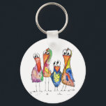 Four Cute Colourful Whimsical Birds Key Ring<br><div class="desc">This is an original mixed media painting of four whimsical birds. The painting is watercolor embellished with ink and watercolor pencils.</div>