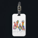 Four Cute Colourful Whimsical Birds Luggage Tag<br><div class="desc">This is an original mixed media painting of four whimsical birds.  The painting is watercolor embellished with ink and watercolor pencils.</div>