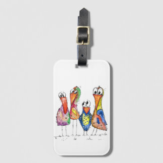 Four Cute Colourful Whimsical Birds Luggage Tag