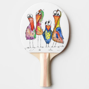 Four Cute Colourful Whimsical Birds Ping Pong Paddle