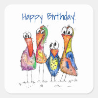 Four Cute Colourful Whimsical Birds