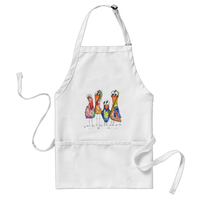 Four Cute Colourful Whimsical Birds Standard Apron (Front)
