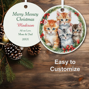 Four Cute Kittens Christmas Wreath Kids Metal Tree Decoration