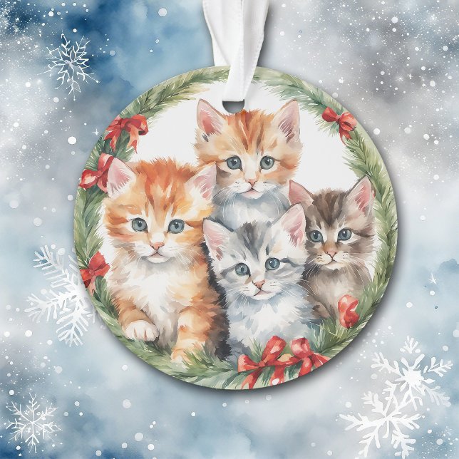 Four Cute Kittens Christmas Wreath Kids Ornament (Creator Uploaded)
