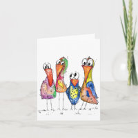Four Cute Whimsical Colourful Birds