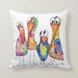 Four Cute Whimsical Colourful Birds Cushion<br><div class="desc">This is an original mixed media painting of four whimsical,  colourful birds.</div>