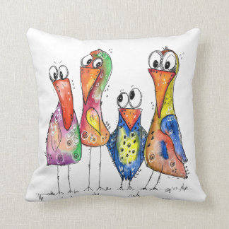 Four Cute Whimsical Colourful Birds Cushion