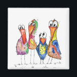 Four Cute Whimsical Colourful Birds Magnet<br><div class="desc">This is an original mixed media painting of four whimsical,  colourful birds.</div>
