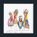 Four Cute Whimsical Colourful Birds Magnet<br><div class="desc">This is an original mixed media painting of four whimsical,  colourful birds.</div>