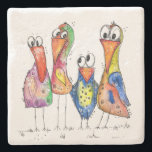 Four Cute Whimsical Colourful Birds Stone Coaster<br><div class="desc">This is an original mixed media painting of four whimsical,  colourful birds.</div>