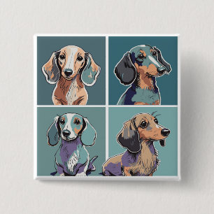Four Dachshunds Illustration 15 Cm Square Badge
