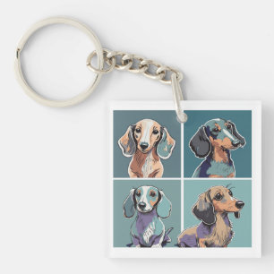 Four Dachshunds Illustration Key Ring