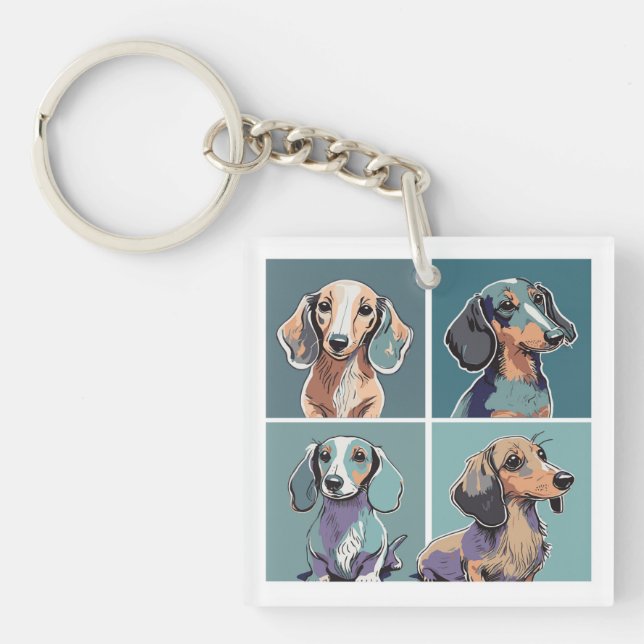 Four Dachshunds Illustration Key Ring (Front)
