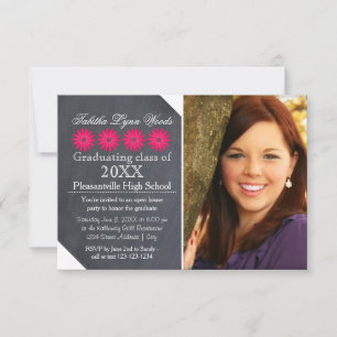 Four Daisies Chalkboard - 3x5 Grad Announcement