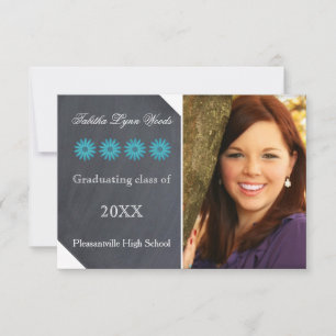 Four Daisies Chalkboard - 3x5 Grad Announcement