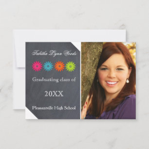Four Daisies Chalkboard - 3x5 Grad Announcement