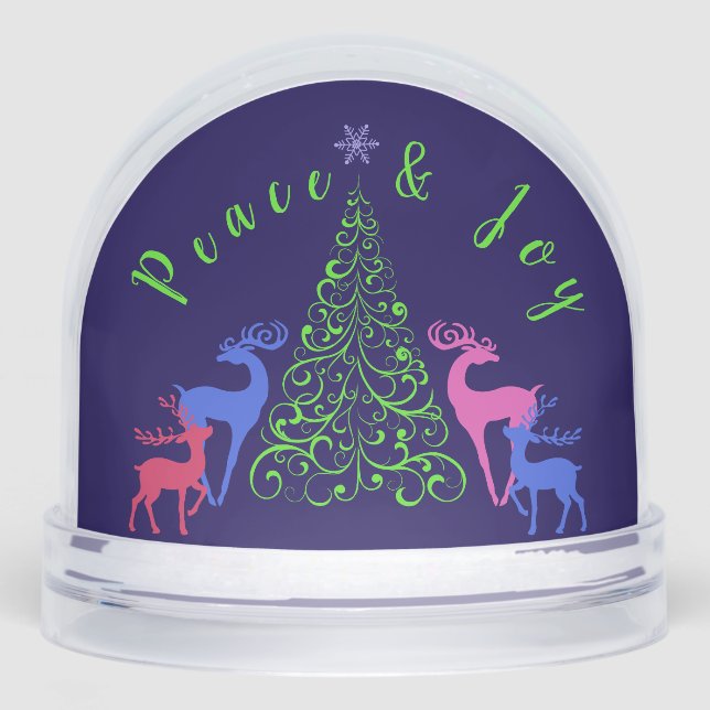 Four Deer & a Christmas Tree Peace & Joy Snowglobe (Front)