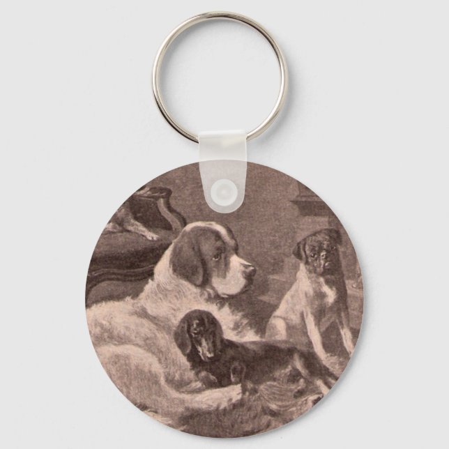 Four Dogs by the Fireside Key Ring (Front)
