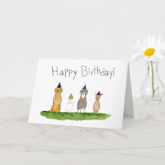 Four Dogs in Party Hats Birthday Card