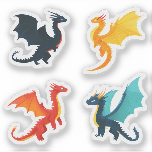 Four Dragons Flying Sticker Set (Front)