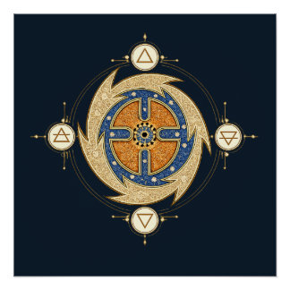 Four Elements Moroccan Mandala Sacred Geometry Poster