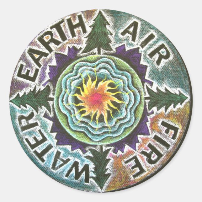 Four Elements Sun Mandala Classic Round Sticker (Front)