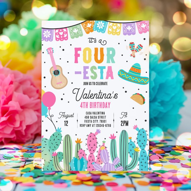 Four-Esta Mexican Fiesta 4th Birthday Party Invitation (Creator Uploaded)