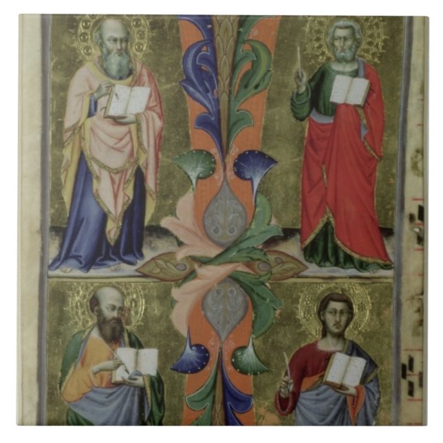 Four Evangelists, 14th century (vellum) Tile (Front)