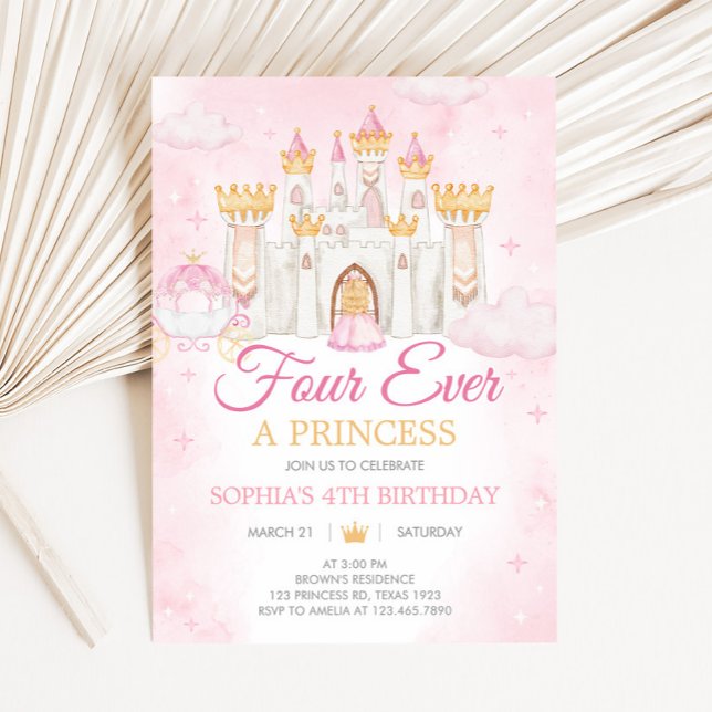 Four Ever a Princess Birthday Party Invitation (Four Ever a Princess Birthday Party Invitation)