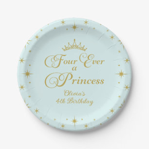 Four Ever a Princess Gold Princess 4th Birthday Paper Plate