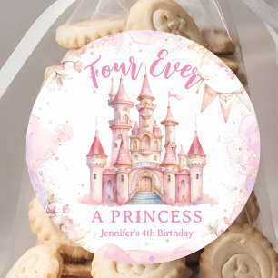 Four Ever A Princess Pink Castle Girl 4th Birthday Classic Round Sticker