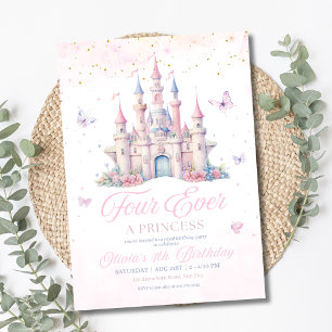 Four Ever A Princess Pink Girl 4th Birthday Party Invitation