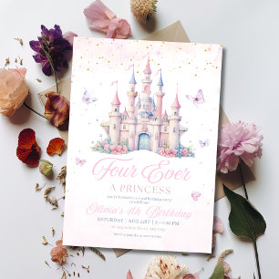Four Ever A Princess Pink Girl 4th Birthday Party  Invitation