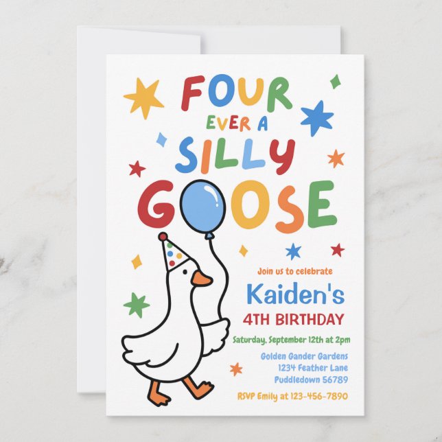 Four Ever A Silly Goose Boy 4th Birthday Party  Invitation (Front)