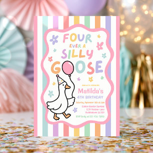 Four Ever A Silly Goose Girl 4th Birthday Party Invitation