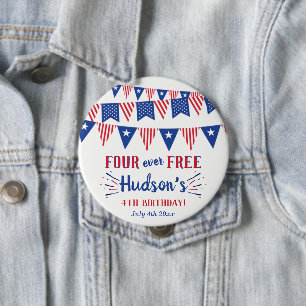 Four Ever Free! 4th Of July 4th Birthday Party 10 Cm Round Badge