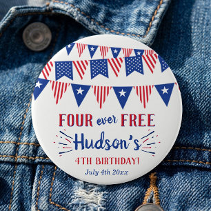 Four Ever Free! 4th Of July 4th Birthday Party 3 Cm Round Badge