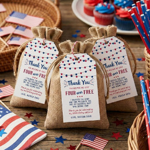 Four Ever Free! 4th Of July 4th Birthday Party Gift Tags