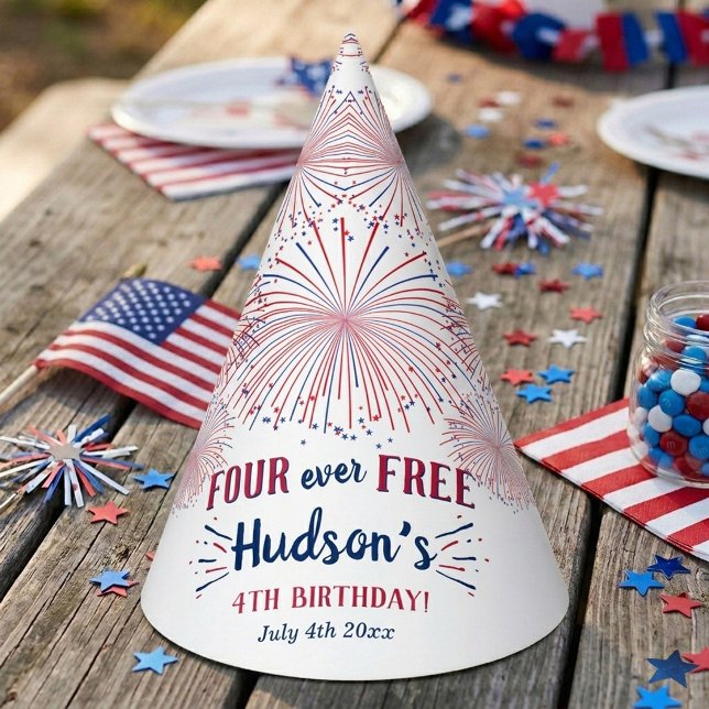 Four Ever Free! 4th Of July 4th Birthday Party Hat (Creator Uploaded)