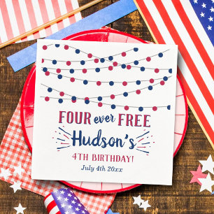 Four Ever Free! 4th Of July 4th Birthday Party Napkin