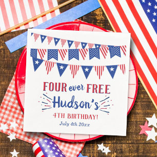 Four Ever Free! 4th Of July 4th Birthday Party Napkin