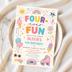 Four-Ever Fun Colourful Birthday Invitation