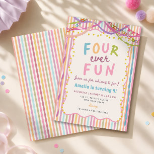 Four Ever Fun Colourful Girl 4th Birthday Invitation