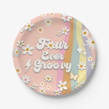 Four Ever Groovy Fourth Birthday Party Plate
